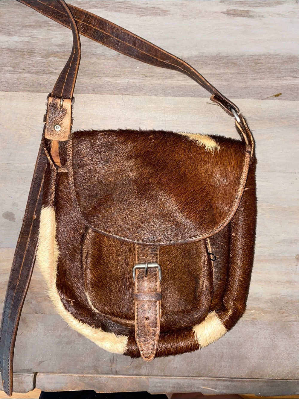 90s Vintage Genuine Handmade Calf Hair-On Leather Crossbody Bag